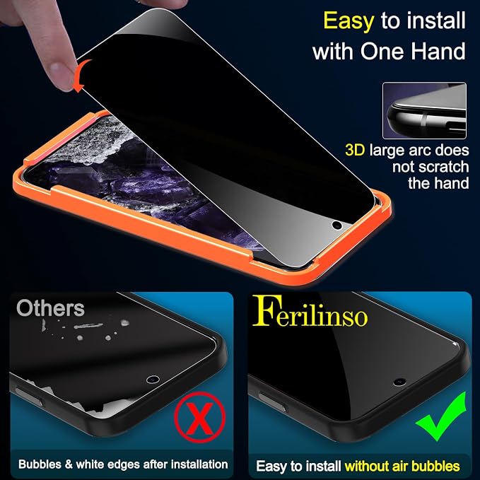 Ferilinso Privacy Screen Protector for Google Pixel 8, Tempered Glass | 3 Pack, 9H+ Hardness, Military-Grade Shatterproof, Case Friendly, Easy Installation Bubble Free, with Camera Lens Protectors - Image 6