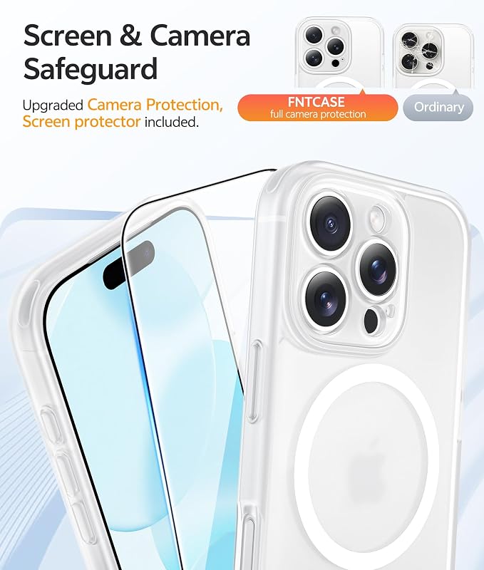 FNTCASE for iPhone 16 Pro Max Case, Fit for Magsafe, Glass Screen Protector | Full Camera Protection, Translucent Matte, 14FT Military Grade Drop Proof, Shockproof Protective Phone Cover, White - Image 4