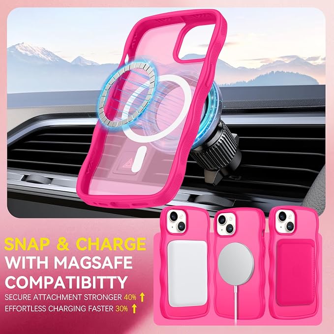 BENTOBEN Magnetic for iPhone 13 Case iPhone 14 Case, Cute Wavy [Compatible with MagSafe] Matte Anti-Slip Bumper Women Girls Boys Protective Cover for 13/14 6.1" Hot Pink - Image 5
