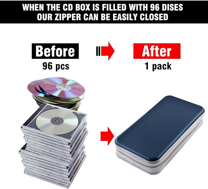 96‑Capacity Hard Plastic CD/DVD Binder for Car, Home & Travel | Zipper‑DVD Organizer, Scratch‑Resistant Sleeves Shield Discs From Dust & Damp; Stores Music, Video, Gaming & Blu‑ray Discs - Image 4