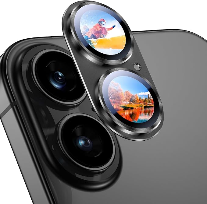 Uyiton for iPhone 17 Camera Lens Protector, Metal Frame Glass Cover | Not Easy to Break, Strong Adsorption, Case-Friendly, Metal 9H Sapphire Glass Rear Camera Screen Cover, Black by Uyiton
