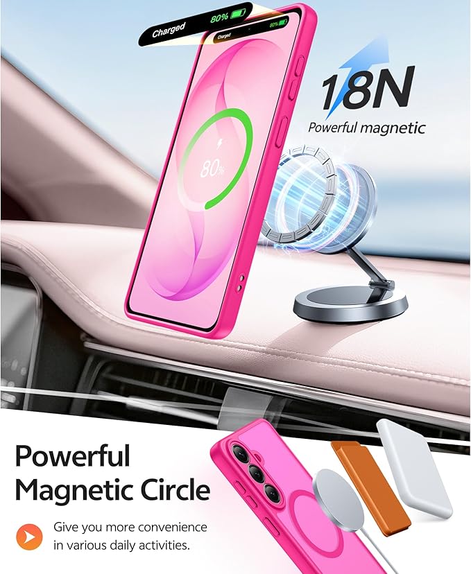 FNTCASE for Samsung Galaxy S26 Case, Fit for Magsafe, with Screen Protector | Full Camera Protection, Translucent Matte, 14FT Military Grade Drop Proof, Shockproof Protective Phone Cover, Hot Pink - Image 3