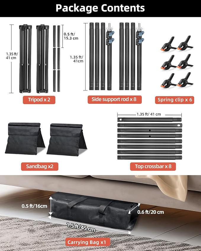 Hemmotop Adjustable Backdrop Stand 10x8.5ft Heavy Duty | With 2 Sandbags, 7 Widths, Assembles to T-Shaped Stand, for Banner, Projector Screen, Balloon, Ideal for Wedding, Birthday - Image 9
