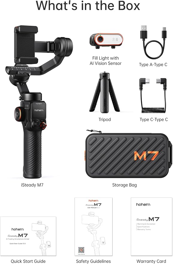 Hohem iSteady M7 Smartphone Gimbal Stabilizer, AI Tracking Sensor with Fill Light, 1.4" Full Color Detachable Touchscreen Remote Control, Built-in Extension Rod, 3-axis Phone Gimbal for iPhone Android - Image 8