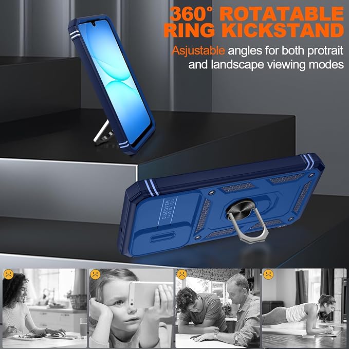 Gritup for Samsung Galaxy A17/A16-5G Case: Samsung A17 5G Case with Screen Protector*2, Magnetic Stand & Slide Camera Cover, Shock Proof Military-Grade para Galaxy A16 /A 17 5G Phone Case, Blue - Image 7