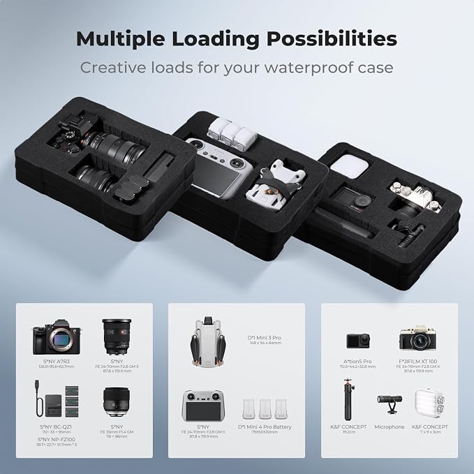 K&F CONCEPT Waterproof Hard Case, IP67 Protective Case with Pre-Scored Foam | Pick & Pluck Foam, Waterproof, Dustproof, Shockproof, HardShell Case for Camera & DJI Drone & Equipment Storage, BC01 - Image 5