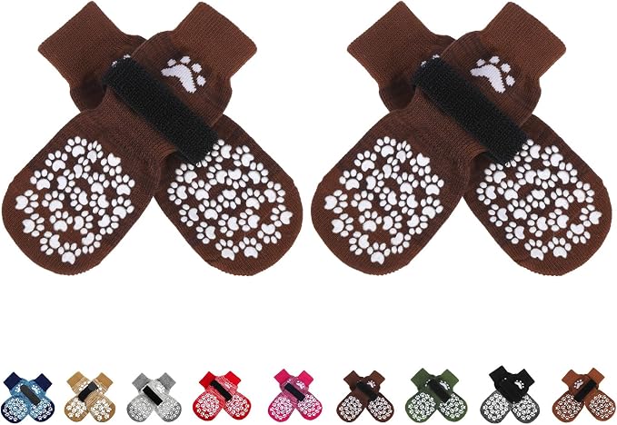 EXPAWLORER Anti Slip Dog Socks to Prevent Licking Paws, Dog Shoes for Hot Pavement, Dog Booties for Small Medium Large Senior Dogs, Traction Control Boots & Paw Protectors for Hardwood Floors Coffee by EXPAWLORER