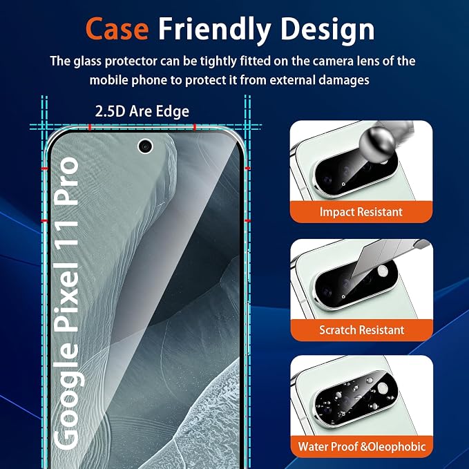 Screen Protector for Google Pixel 11 Pro with Camera Lens Protector | (3+2 Pack) 9H Tempered Glass,Fingerprint Unlock,Anti-Scratch,Bubble Free,Case Friendly - Clear - Image 6