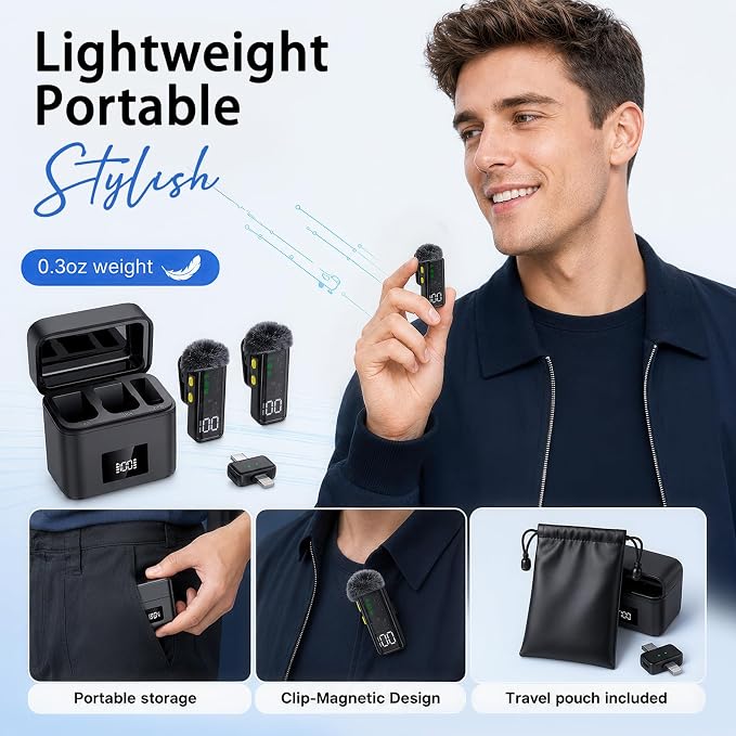 2 Mini Wireless Microphones for iPhone/Android, AI Noise Reduction | Plug & Play, 20H Battery with Charging Case, Portable Clip-On Lavalier Mic for Content Creators, Podcast, Streaming, Vlogging - Image 5