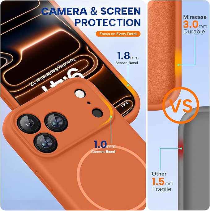 Miracase Silicone & Magnetic for iPhone 17 Pro Max Case, Amber Orange | Compatible with MagSafe, Camera Control Cover, Premium Silicone Cover Shockproof Drop Protection Phone Case for 17 Pro Max - Image 3