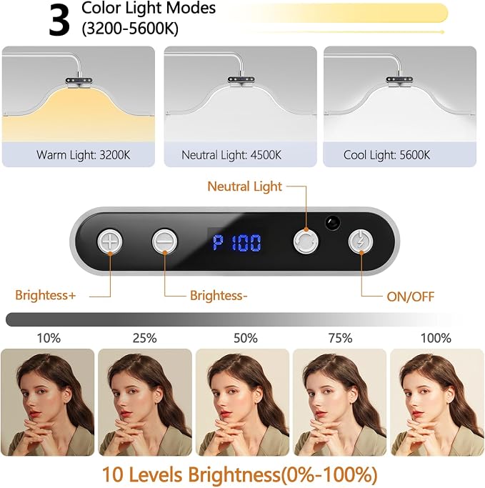 Lash Light for Eyelash Tech-Esthetician Ring Light, Half Moon Light for Led Lash Lamp Extensions, Tattoo Artists, Nail Tech - Cool, Warm Lamp with Adjustable Brightness & Height, Phone Holder (White) - Image 5