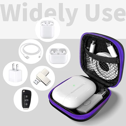 1 Pack Square Earbud Case Storage Bag with Carabiner, Purple | Portable EVA Carrying Case, For Wired/Wireless Headphones, SD Card Storage, Camera Chip - Image 2
