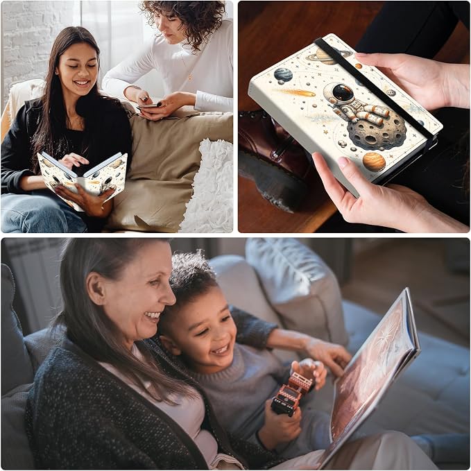 Small Photo Album 5x7, 60 Pockets Holds 120 Photos, Slip-in Pocket Photo Storage Book with Black Elastic Band for Family Wedding Baby Travel Pictures, Cute Astronaut Asteroid Space - Image 3
