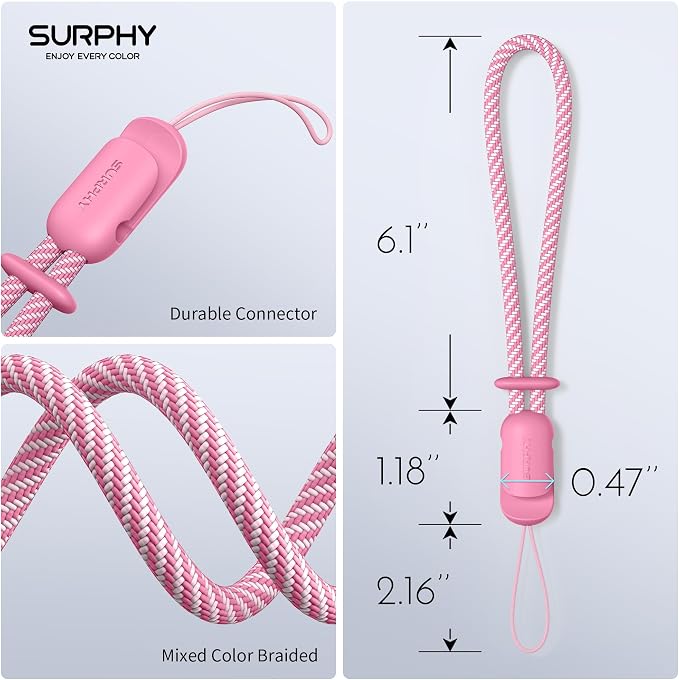 SURPHY 2 Pack Phone Lanyard, Phone Wrist Strap for Case, Camera Wrist Strap | Ultra-Light 2-Color Braided Phone Strap, Cellphone Charm Strap, Anti-Lost Wrist Lanyard for Women and Men, Rose Pink Gray - Image 5