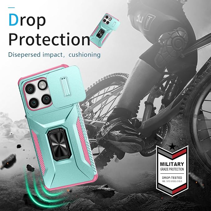 for Moto Edge 2025 Case,with Sliding Camera Lens Cover,HD Screen Protector,360° Rotating Kickstand, Military-Grade Shockproof Protective Cover for Motorola Moto Edge 2025,Mint+Pink - Image 7