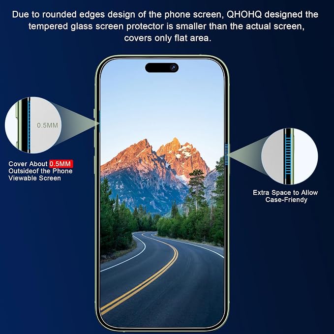 QHOHQ 3 Pack Privacy Screen Protector for iPhone 15 Plus [6.7 Inch] with 3 Pack Camera Lens Protector, Anti Spy Tempered Glass Film, 9H Hardness, HD, Bubble Free, Case Friendly - Black - Image 4