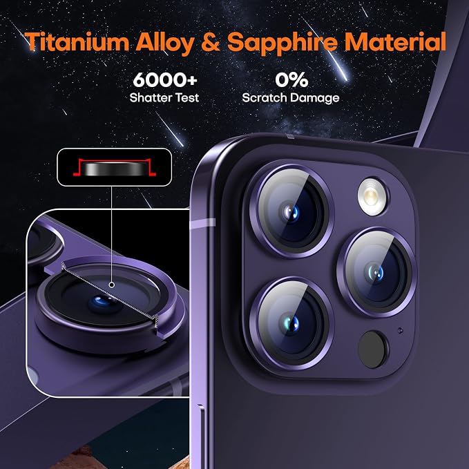 Camera Lens Protector for iPhone 16/15/14 Pro Max & 16/15/14 Pro | Deep Purple, Aluminum Alloy, 9H+ Glass Camera Cover, Nano Reinforced Adhesive, Anti-Drop, Anti-Scratch, Case Friendly - Image 5