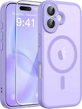 FNTCASE for iPhone 16 Case, Fit for Magsafe, Screen Protector, Light Purple | Full Camera Protection, Translucent Matte, 14FT Military Grade Drop Proof, Shockproof Protective Phone Cover by FNTCASE