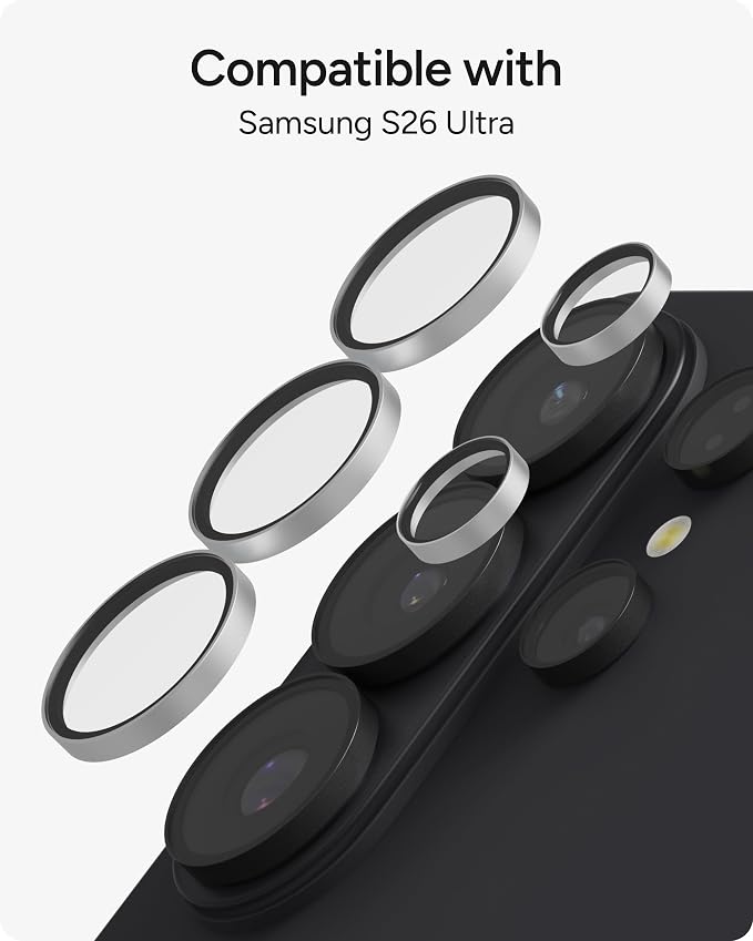 ZAGG Glass Elite Samsung Galaxy S26 Ultra Camera Lens Protector - Silver, Anti-Reflective, 5X Stronger Impact & Scratch Resistant Aluminosilicate Glass - Easy Installation, Smudge-Free Surface - Image 4