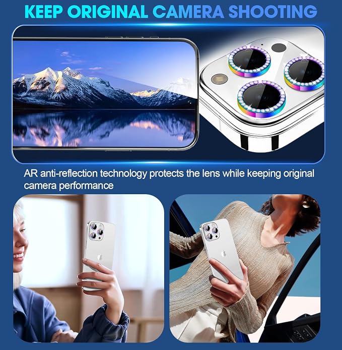 for iPhone 15 Pro/15 Pro Max Camera Lens Protector Diamond, Colorful | Individual Metal, 9H Hardness, Scratch Resistant, Shockproof, Drop Protection, Case Friendly, Stylish Accessories - Image 4