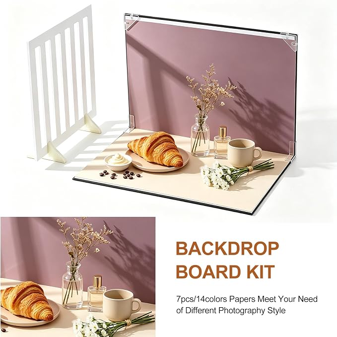 Photo Backdrop Board Kit, 16x11.5in Background Board with Paper for Food Jewelry - Image 6