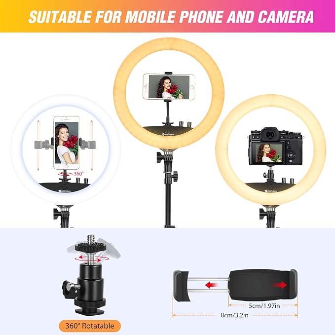 Ring Light with Tripod Stand, Yesker 14 Inch LED Ringlight Kit with Phone Holder Adjustable Color Temperature Circle Lighting, Led Photo Beauty Ring Lights for Camera for Vlog, Makeup, Video Shooting - Image 7