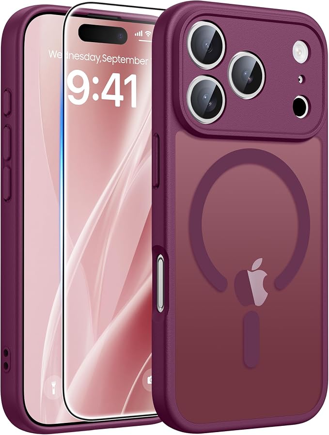 FNTCASE for iPhone 17 Pro Max Case, Fit for Magsafe, Screen Protector | Full Camera Protection, Translucent Matte, 14FT Military Grade Drop Proof, Shockproof Protective Phone Cover, Wine Red by FNTCASE
