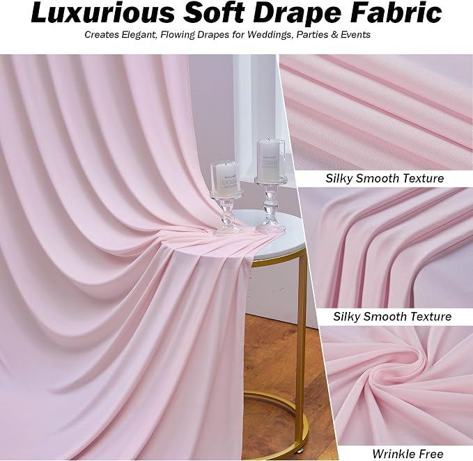 50x12 ft Light Pink Backdrop Curtains for Weddings, Birthdays and Photos | 10 Panels 5x12 ft, Wrinkle-Free Polyester Drapes, Washable, Ironable, 4 in Rod Pocket for Baby Showers Photography Background - Image 4