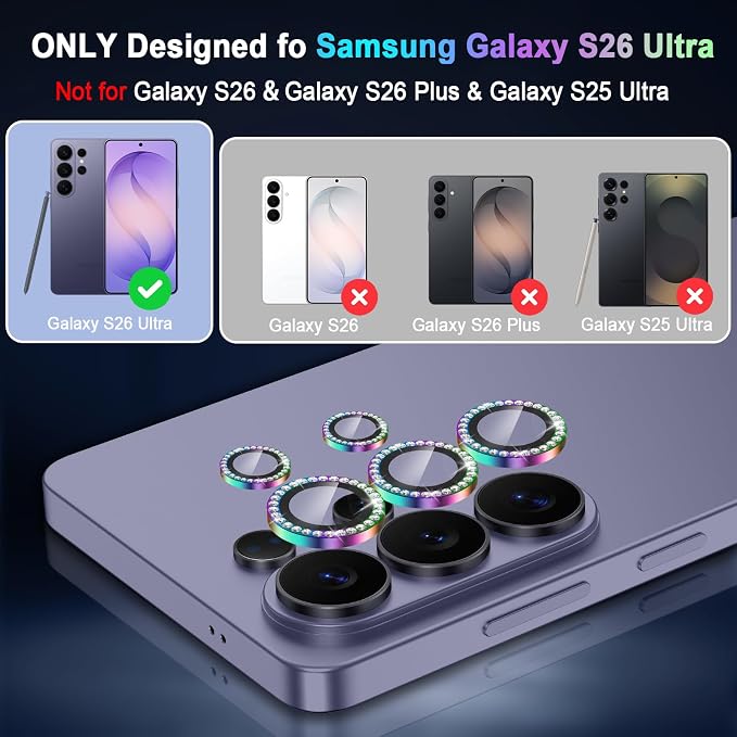 Meshine for Samsung Galaxy S26 Ultra Camera Lens Protector,Scratch Proof,Strong Adsorption,9H Hardness with Metal Ring Camera Cover,Ultra Thin Case Friendly, Accessories Lens Protector,Shiny Colorful - Image 2
