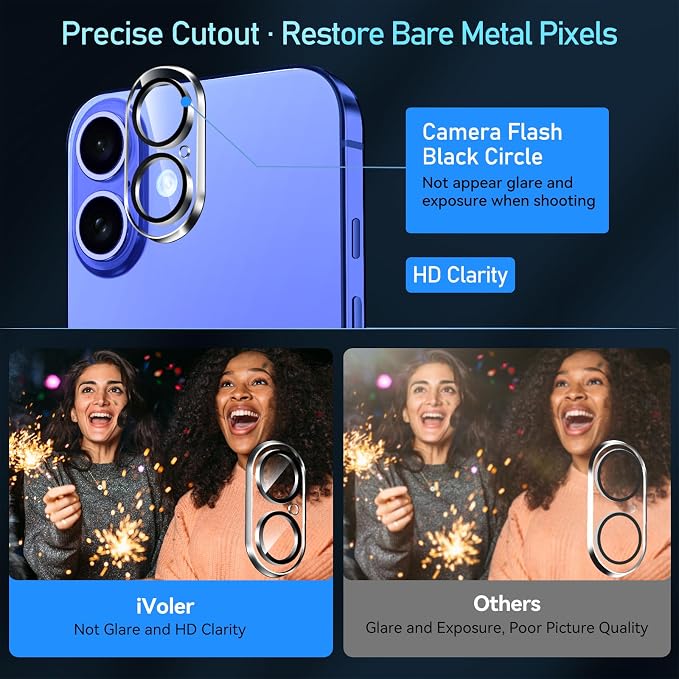 ivoler Camera Lens Protector for iPhone 17/16 /16 Plus, 4-Pack | Screen Protector Tempered Glass [Case Friendly][New Rersion],Scratch-Resistant,Clear+Black Circle - Image 8