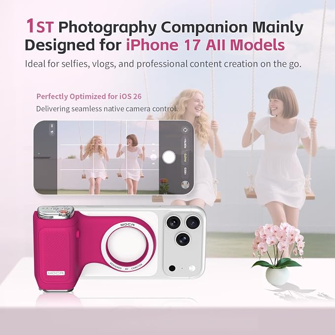 COMITOK MOCA iPhone 17 Pro Camera Grip No Need App for iOS26, Compatible iOS17 and iOS18, Fun Shot Magnetic Grip for Phone Native Camera with Anti-Drop Detachable Remote and Convenient Keychain Hook - Image 2