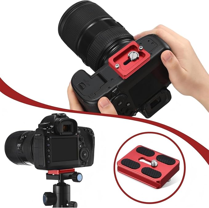 Frienda Quick Release Plate Tripod 1/4-20 DSLR,Pu50,Black and Red | Tripod Mount Plate, Camera Tripod Mount for DSLR Camera Tripod Ball Head , Metal, 1.9 x 1.5 x 0.4 Inch - Image 6