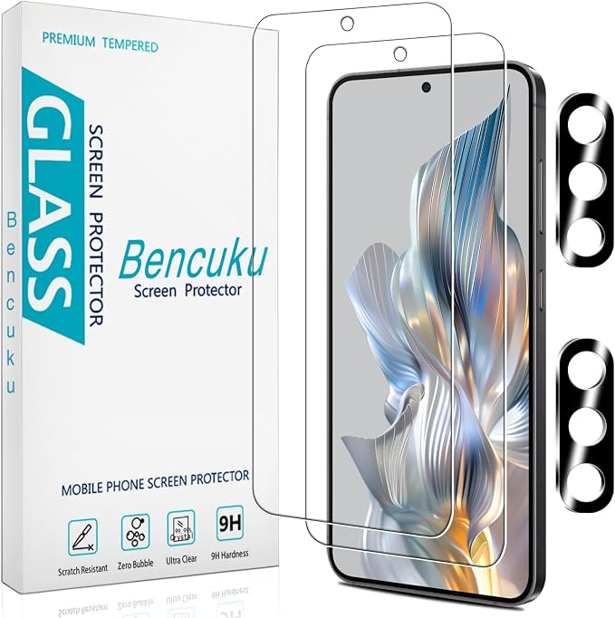 2 Pack Screen Protector for Samsung Galaxy S24 Plus Tempered Glass | with 2 Pack Camera Lens Protector, Anti Scratch, Bubble Free by Bencuku