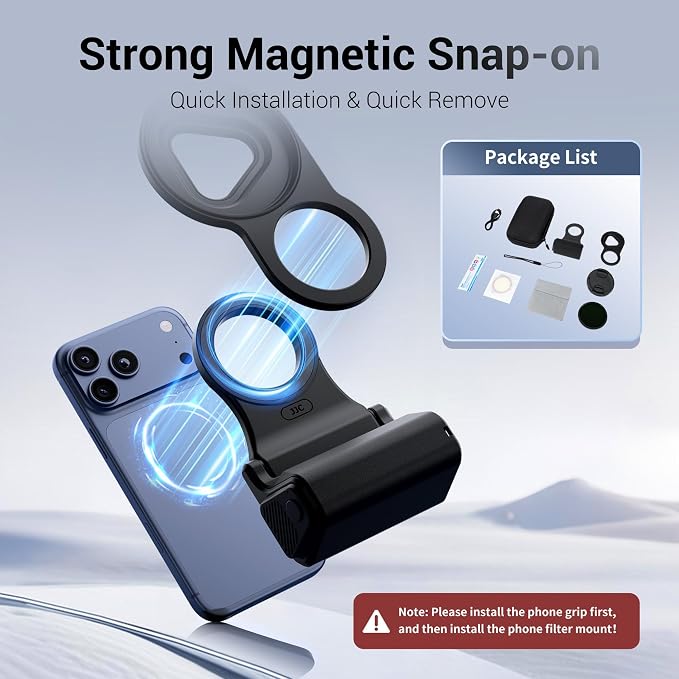 67mm Variable ND2-128 ND Filter Mount Kit with Magnetic Phone Camera Grip & EVA Storage Bag for iPhone 17 Air 16 15 14 Pro(NOT for Pro Max),Neutral Density Lens Attachment Adapter Set for Photography - Image 2
