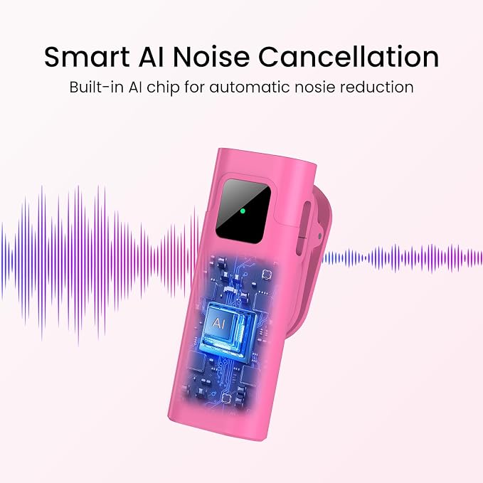 Pink Wireless Lavalier Microphone for iPhone, Noise Cancelling | Crystal clear audio with noise reduction, plug and play with Lightning connector, perfect for TikTok and vlog - Image 2