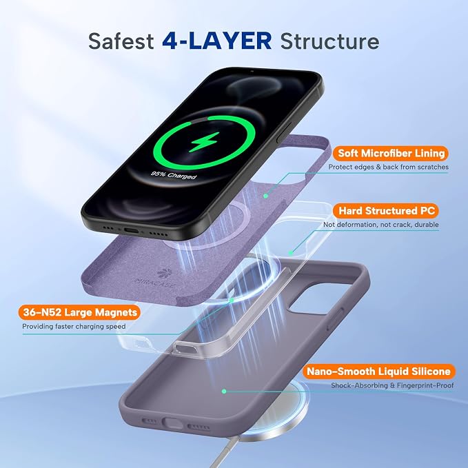 Miracase Silicone & Magnetic for iPhone 12 Pro Max Case, Lavender Gray | Compatible with MagSafe, Soft Microfiber Lining, Premium Silicone Case Shockproof Drop Protection Phone Case for 12 Pro Max - Image 6