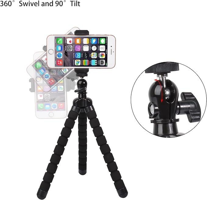Phone Mini Tripod, Ruittos Premium Flexible Mobile Phone Tripod Stand Compatible with iPhone Samsung Go Pro, Small Digital Camera, Black - Image 3