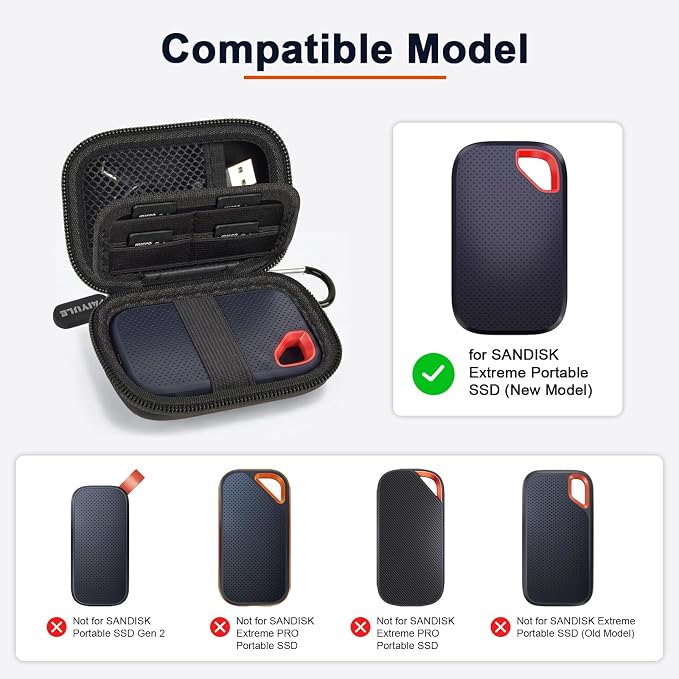 PAIYULE Hard Drive Case for SANDISK Extreme Portable SSD (New Model) | Fits 1TB, 2TB and 4TB SSDs, with SD Card Pocket,Elastic Strap,Mesh Pocket and Carabiner,Not fits for Pro,Case Only Black - Image 2