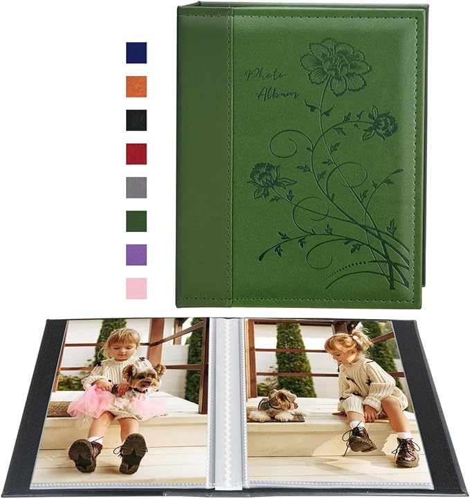 Artmag Photo Album 5x7 Clear Pages Pockets Leather Cover Slip Slide in Photo Album Book Holds 50 Vertical 5x7 Photos Picture Book for Wedding Family (Dark Green) by Artmag