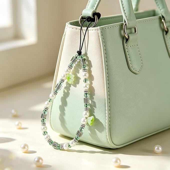 Phone Charm Beaded Camera Wrist Strap Cute Chain Lanyard Wristlet | Camera Wristlet Crystal Pearl Camera Charm Strap Girly Phone Charms Strap Bag Purse Charms for Women - Image 5