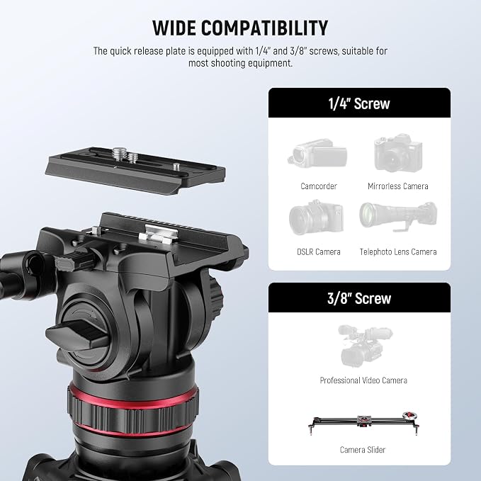 NEEWER 78" Video Camera Tripod Carbon Fiber with Damping Adjustable Fluid Head, One Step Quick Release with QR Plate & Handle, Heavy Duty Tripod Stand for DSLR Cameras Camcorders, Max Load 22lb, LL37 - Image 6