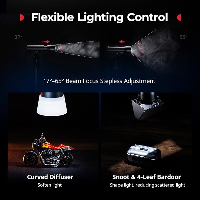 SmallRig RF 05B Portable LED Photography Flashlight, Zoomable Video Light | 1900K-8000K, 5W-8W 2600mAh, Gobos Film Slides Filters Barn Door Spotlight Snoot Diffuser for Content Creators, IP65 - 6137 - Image 3