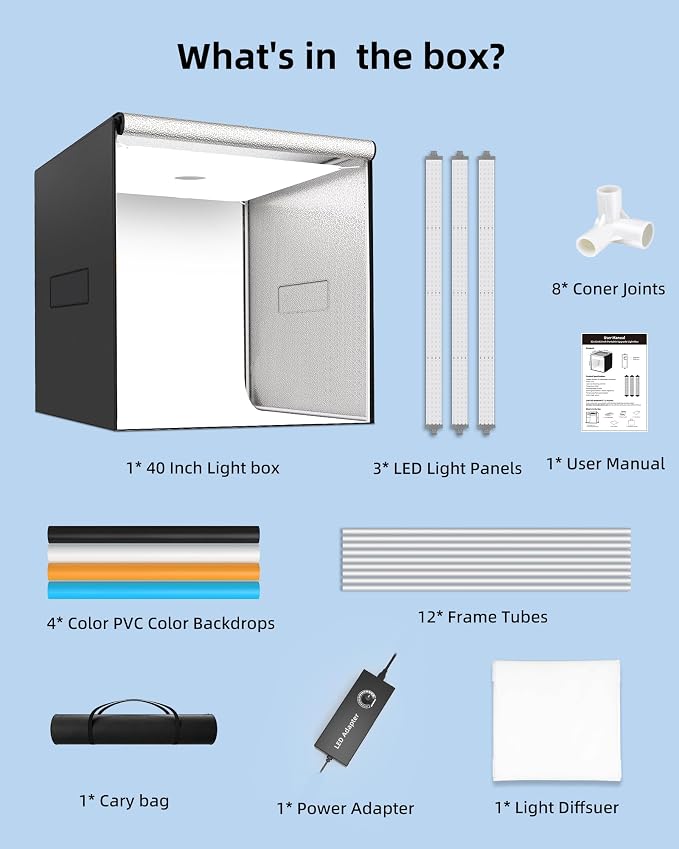 Glendan 40"x40" Light Box Photography, Large Photo Light Box | 3 Light Panels, 594 LED Beads, CRI >95, Professional Photo Booth Shooting Tent Kit with 4 Color Backdrops for Product - Image 8
