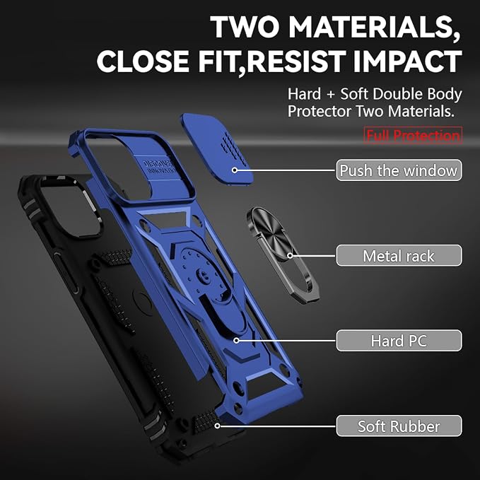 HNHYGETE for iPhone 13 Case with HD Screen Protector: [Military Grade 20ft. Drop Tested] Slide Camera Cover Ring Shockproof Protective Phone Case for - iPhone 13 (Blue) - Image 5