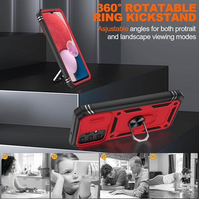 Gritup for Samsung Galaxy A13 4G Case with 2PCS Screen Protector, Build in 360° Rotating Ring Kickstand, Military Grade Protective Cover for A13 4G Phone, Red+Black - Image 8