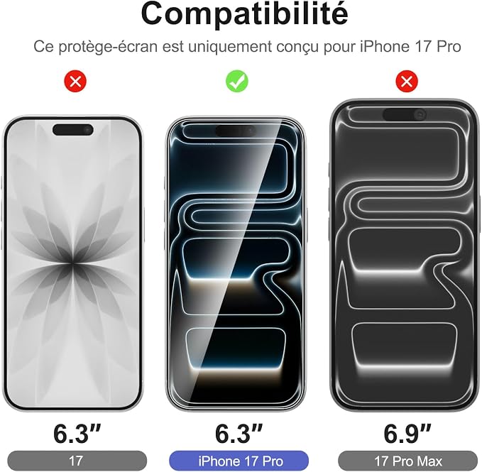 NEW'C 3x Screen Protector for iPhone 17 Pro (6.3 inches)+ 3x Camera Lens Protector, Sensor Protection, Case Friendly Tempered Glass Film, Ultra Resistant, Easy installation tool include - Image 2