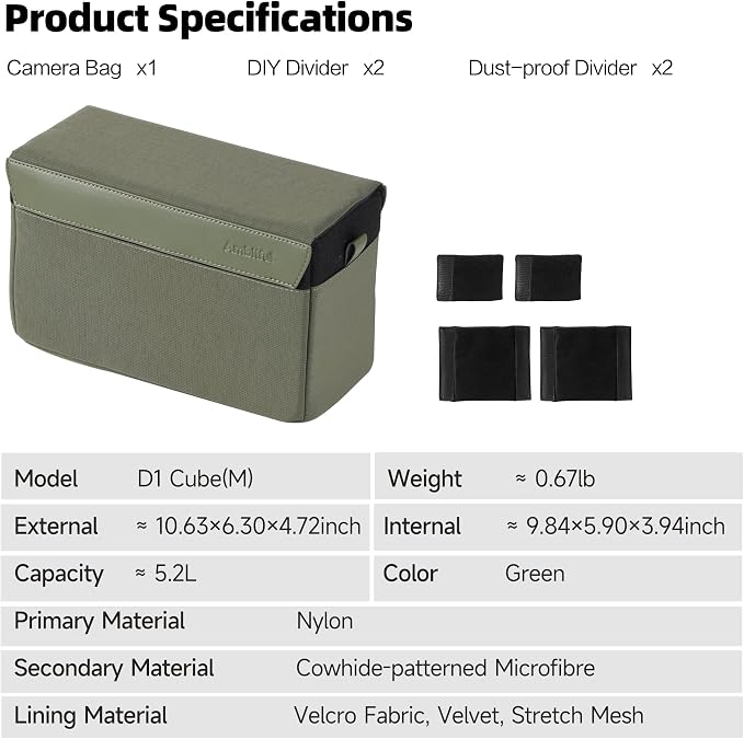 AMBITFUL D1 Cube Camera Insert, Medium/Large Padded Organizer with Dividers for Mirrorless DSLR, Black/Apricot (Green, M (5.2L)) - Image 9