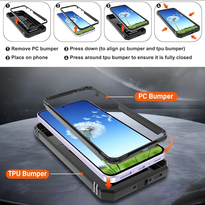 Gritup for Samsung Galaxy A37 5G Phone Case with Camera Cover | 2*Screen Protector | 360° Rotating Ring Kickstand, Military Grade Protective Cover para Samsung A 37, Black - Image 3
