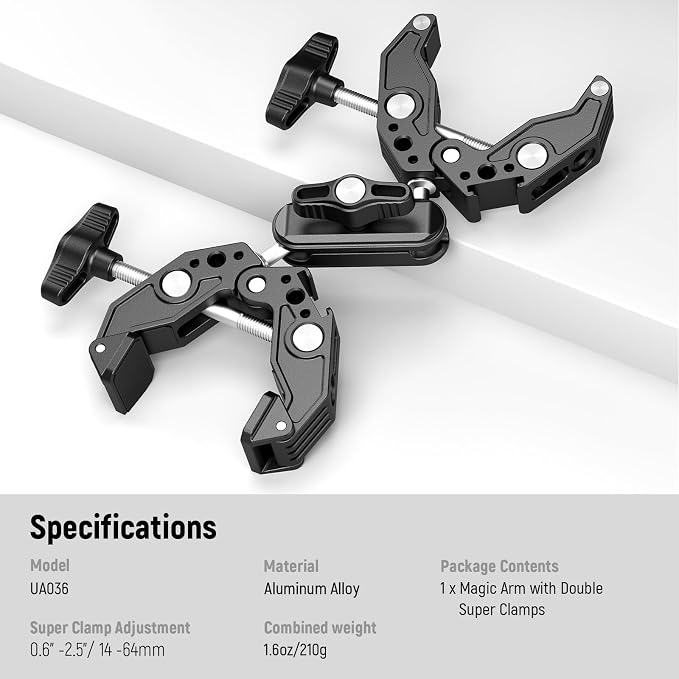 NEEWER Double Super Clamp Camera Mount with Magic Arm, Cold Shoes | For Desk, Studio Light Stand Holder, Photography Reflector, Flag, Cross Bars, Motorcycle, Umbrella, Pole Stick Accessories - Image 7