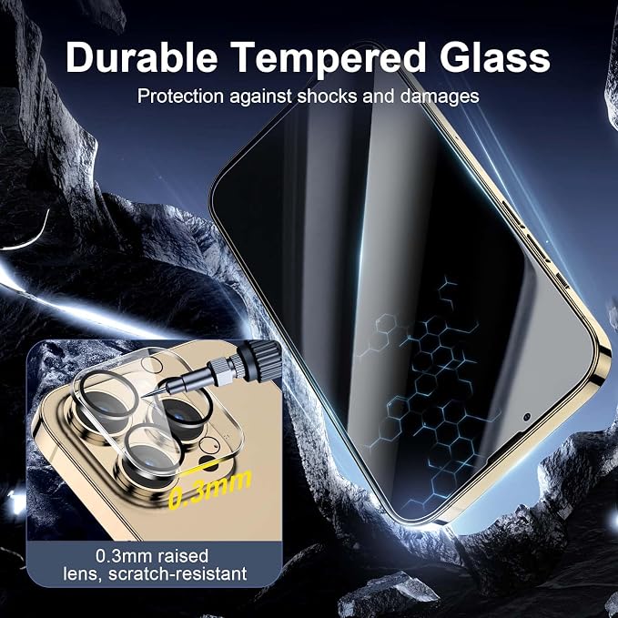 NEW'C 3x Privacy for iPhone 13 Pro Max Screen Protector (6.7 inches)+ 3x Camera Lens Protector, Sensor Protection, Tempered Glass Film +Dust Plug - Enhanced Privacy Angle of 28 Degrees - Image 6